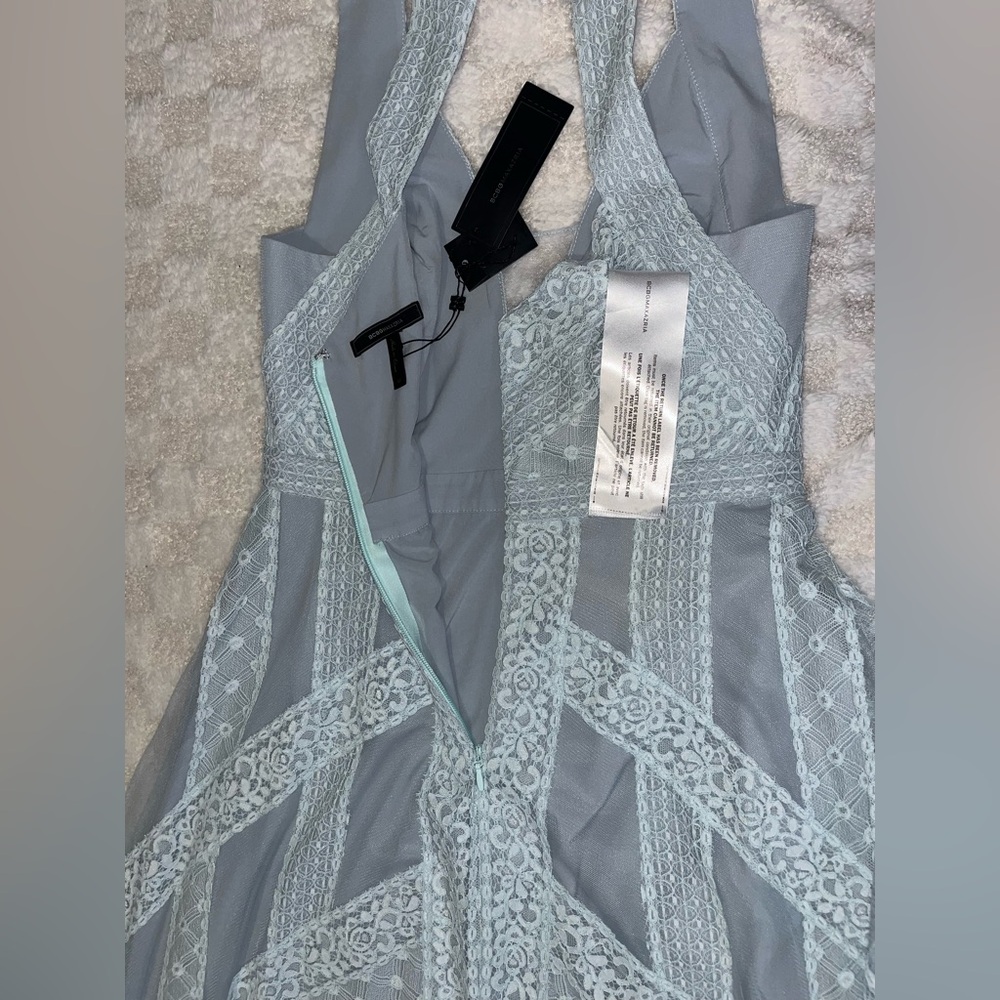 NWT! BCBGMAXAZRIA Raissa Halter Neck Maxi Evening Gown in Haze Combo • Size 12 - Picture 11 of 16